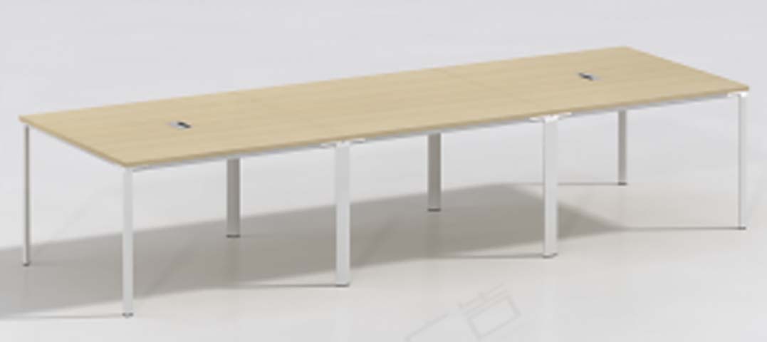 Single-Row 4-Person Light Oak Open-Plan Bench Desk