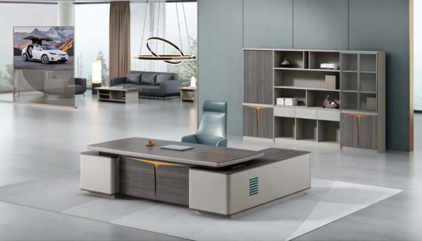 Modern L-Shaped Executive Office Desk with Integrated Storage Pedestals