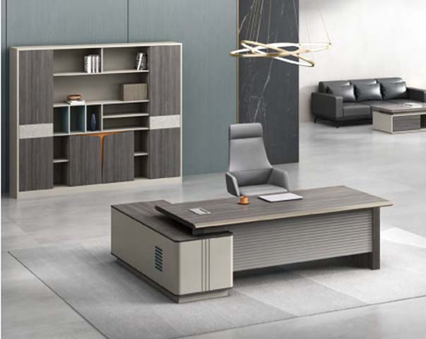 Two-Tone L-Shaped Executive Office Desk with Left Storage Return