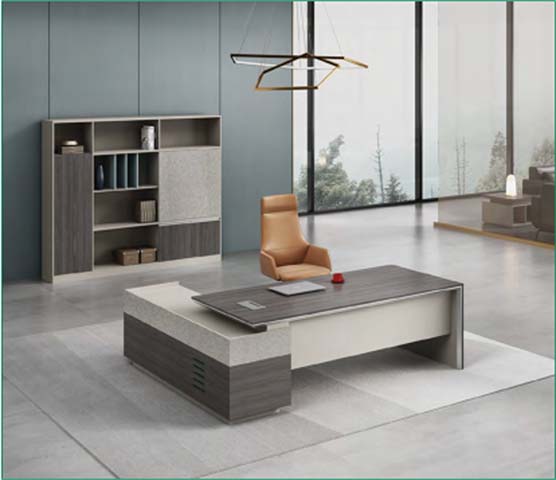 Two-Tone L-Shaped Executive Office Desk with Left Storage Return
