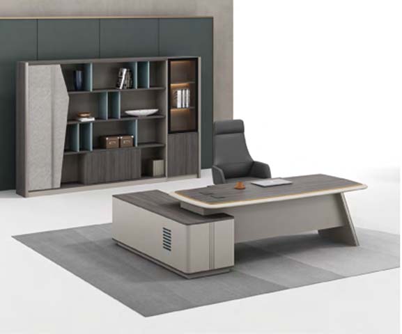 Two-Tone L-Shaped Executive Office Desk with Left Side Return Cabinet