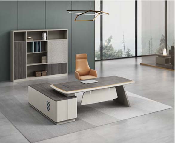 Two-Tone L-Shaped Executive Office Desk with Side Storage Return