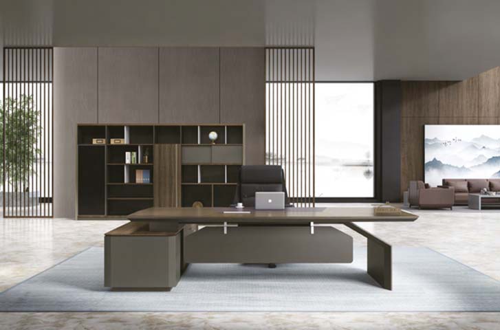 Two-Tone L-Shaped Executive Office Desk with Left Storage Return and Modesty Panel