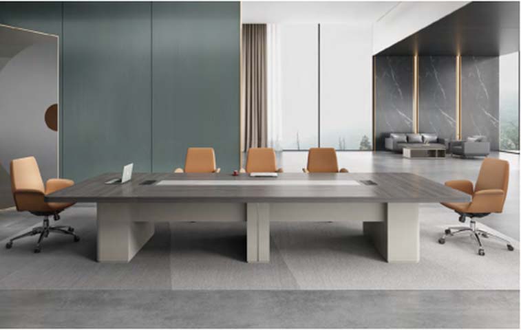 Modern Rectangular 10-Person Conference Table with Integrated Cable Management