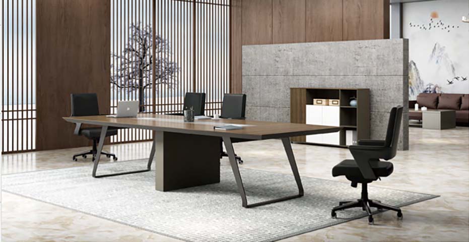 Rectangular Wood-Effect Conference Table with Mixed Sled and Central Base