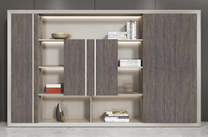 Asymmetrical Floor-Standing Backwall Display Cabinet with Integrated LED Lighting