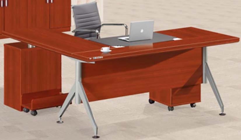 L-Shaped Executive Office Desk with Mobile Pedestals and Metal Legs