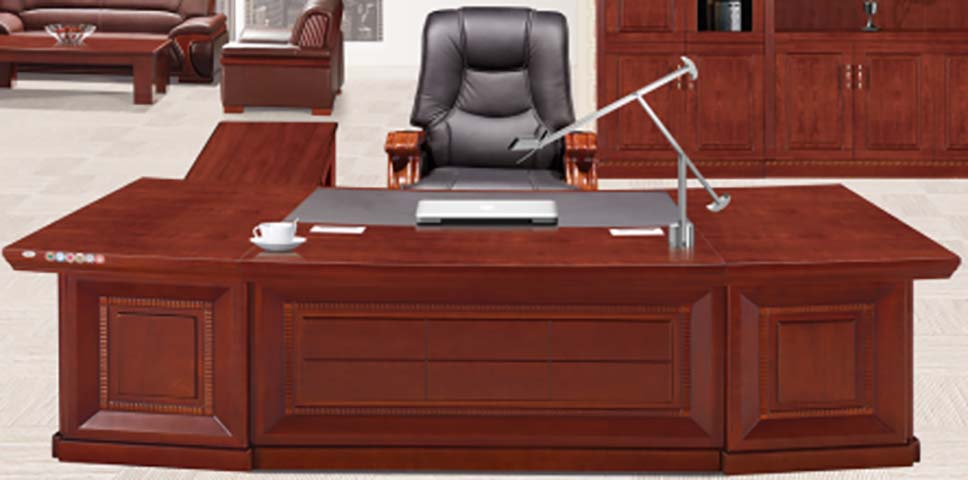 Traditional L-Shaped Mahogany Finish Executive Desk with Side Return