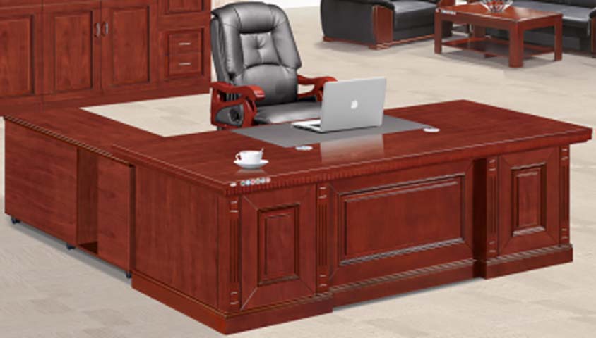 Traditional Carved L-Shaped Executive Desk with Left Side Return