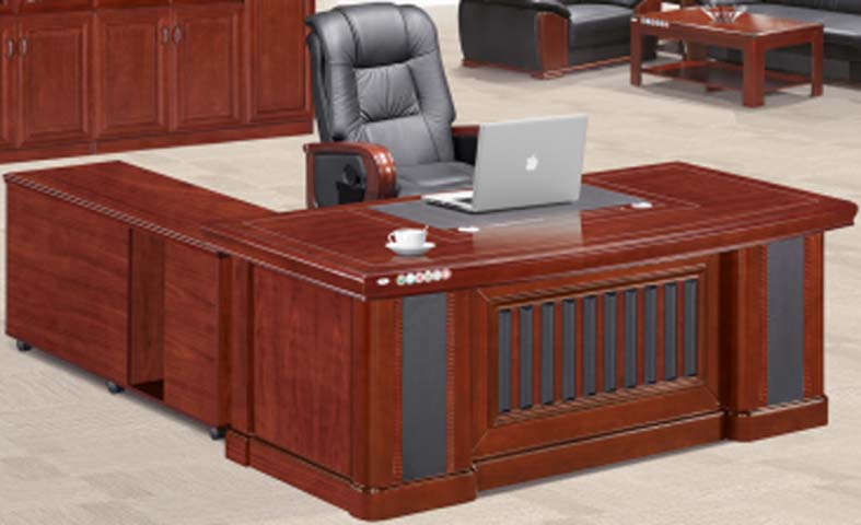 Traditional Reddish Brown Veneer L-Shaped Executive Desk with Left Mobile Side Return