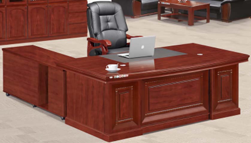 Traditional Reddish-Brown L-Shaped Executive Desk with Mobile Left Storage Return
