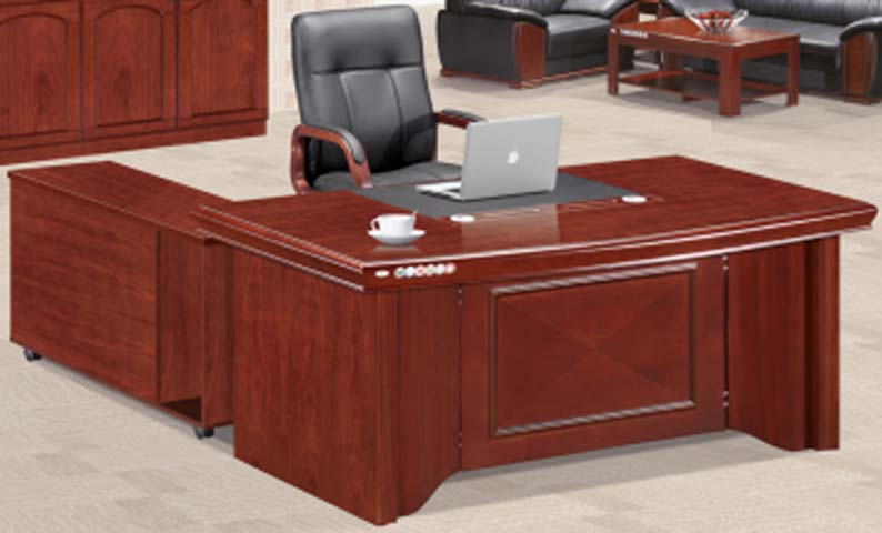 Traditional L-Shaped Wooden Executive Office Desk with Mobile Side Return Cabinet
