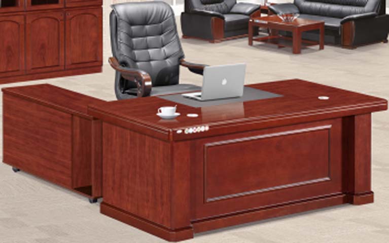 Reddish Brown L-Shaped Executive Office Desk with Mobile Side Cabinet