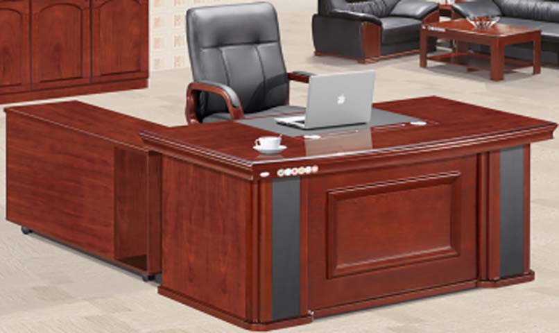 L-Shaped Mahogany Veneer Executive Desk with Mobile Left Return
