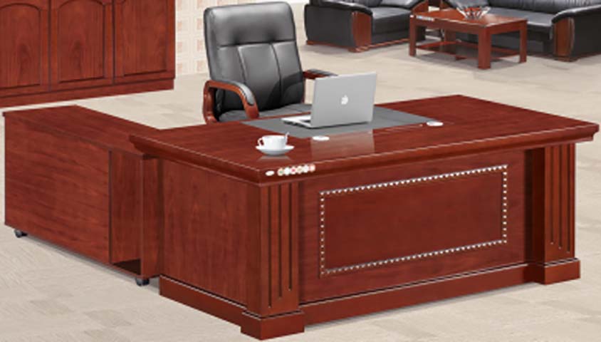 Traditional Mahogany Veneer L-Shaped Executive Desk with Mobile Left Return