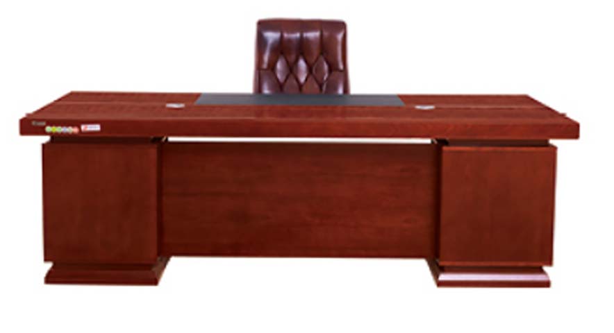 Red Wood Veneer Double Pedestal Executive Desk with Leather Writing Pad