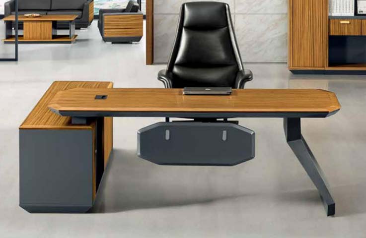 Two-Tone L-Shaped Executive Desk with Left Storage Return and Suspended Modesty Panel