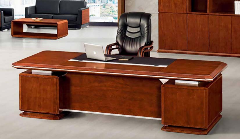 Glossy Walnut Veneer Double-Pedestal Executive Desk