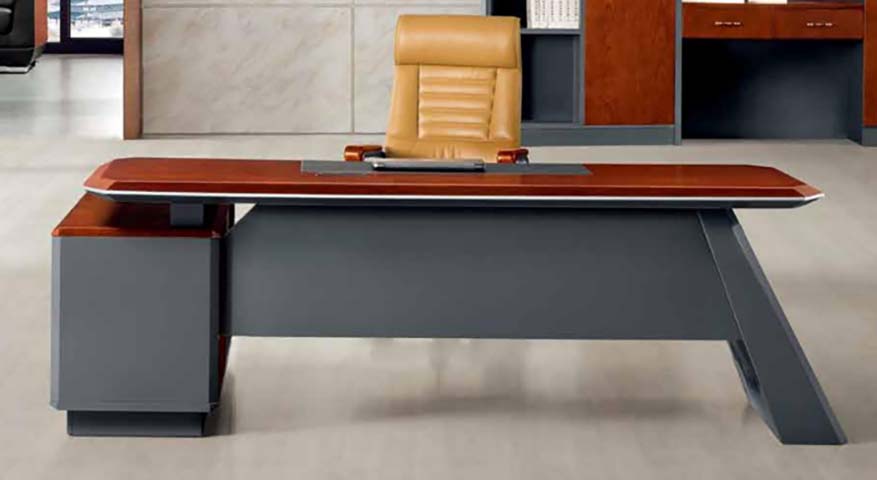 Two-Tone L-Shaped Executive Office Desk with Left Pedestal