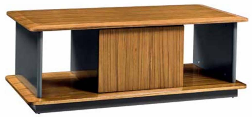Two-Tone Rectangular Coffee Table with Central Slatted Divider and Open Lower Storage