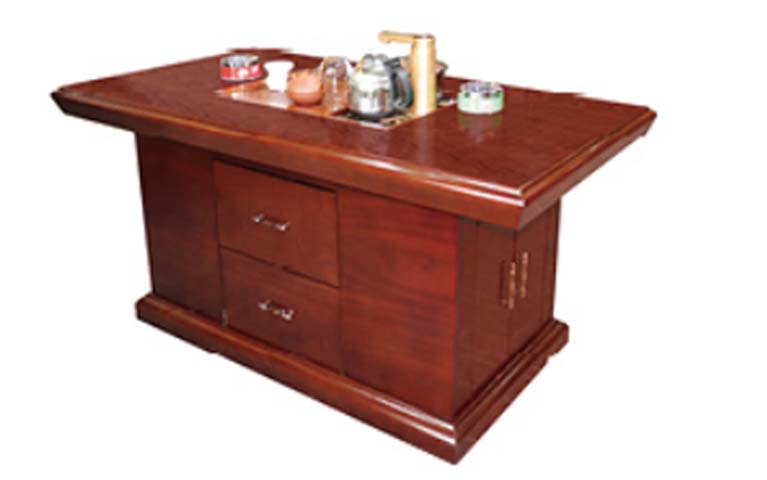 Reddish Brown Solid Wood Multi-Function Kung Fu Tea Table with Integrated Tea-Making Station