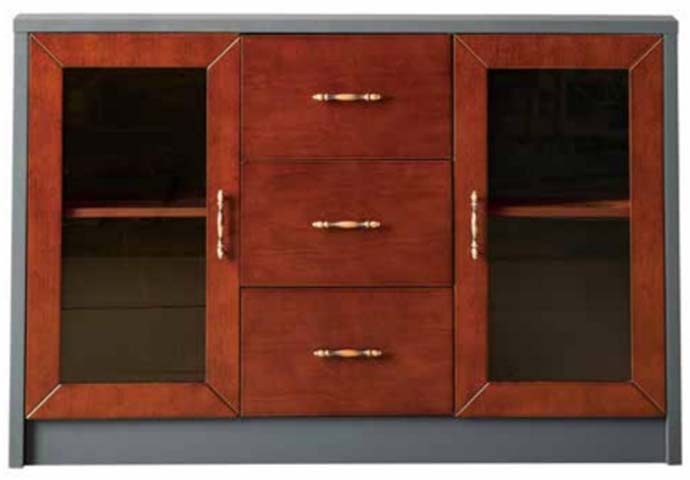 Two-tone 3-drawer sideboard with glass display doors