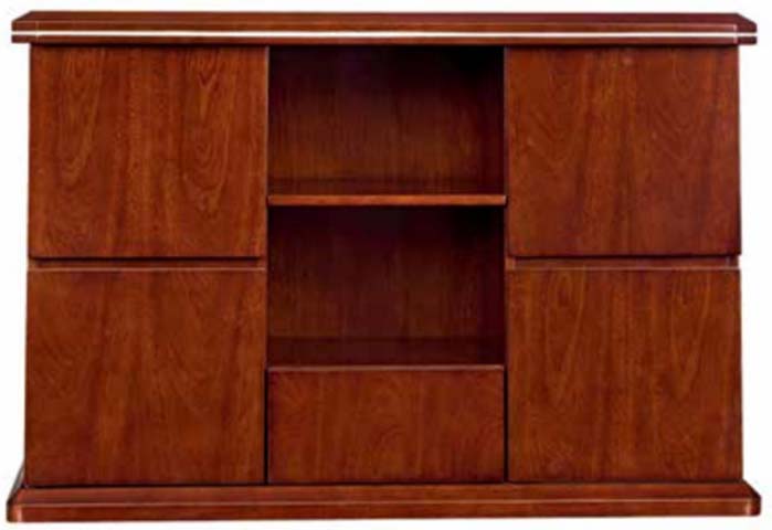Traditional Cherry Mahogany Office Storage Credenza with Central Open Shelves