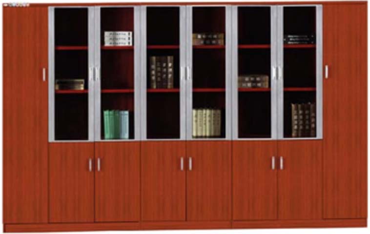 Executive Office Bookcase with Glass Upper Doors, Solid Lower Doors and End Storage Cabinets