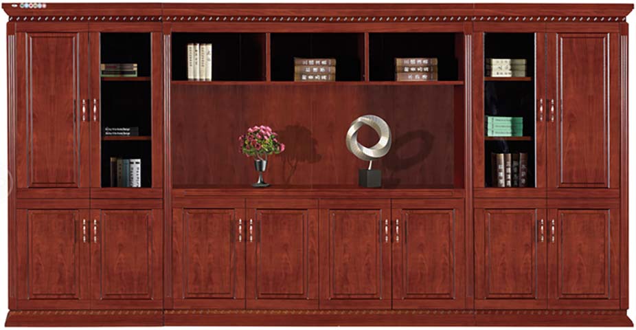 Traditional Reddish-Brown Executive Office Wall Bookcase with Display Zone