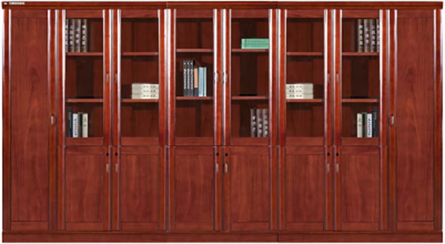 Traditional 8-Door Executive Wooden Office Bookcase With Upper Glass Display And Lower Solid Storage