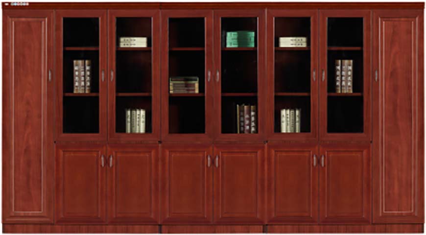 8-Door Traditional Reddish-Brown Wooden Office Bookcase with Glass Upper and Solid Lower Doors