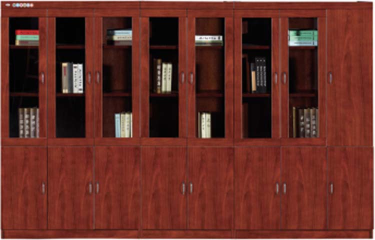 3-Bay 9-Door Executive Office Bookcase with Upper Glass Doors and Lower Solid Storage
