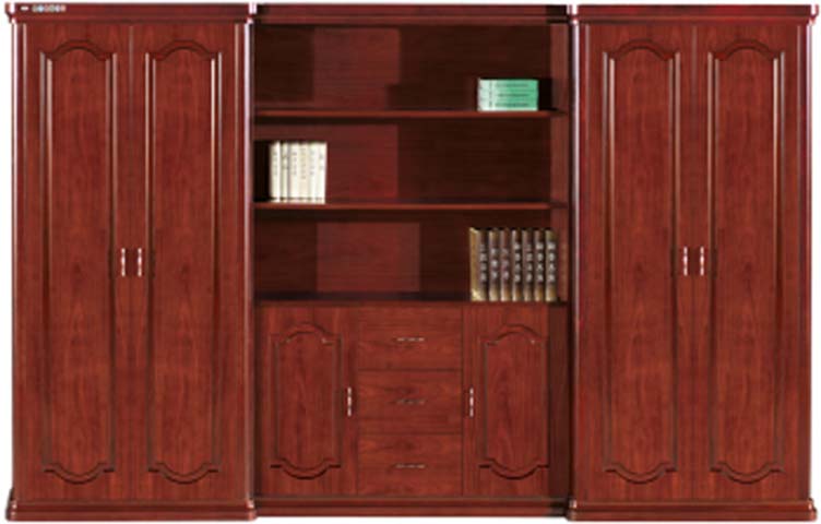 3-Module Red Mahogany Executive Office Bookcase Storage Cabinet