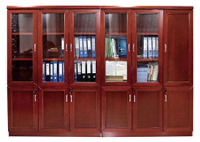 Traditional Mahogany 6-Door Office Bookcase with Upper Glass Doors and Lower Lockable Solid Doors