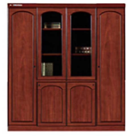 Traditional Executive Wooden Office Bookcase with Arched Glass and Solid Doors