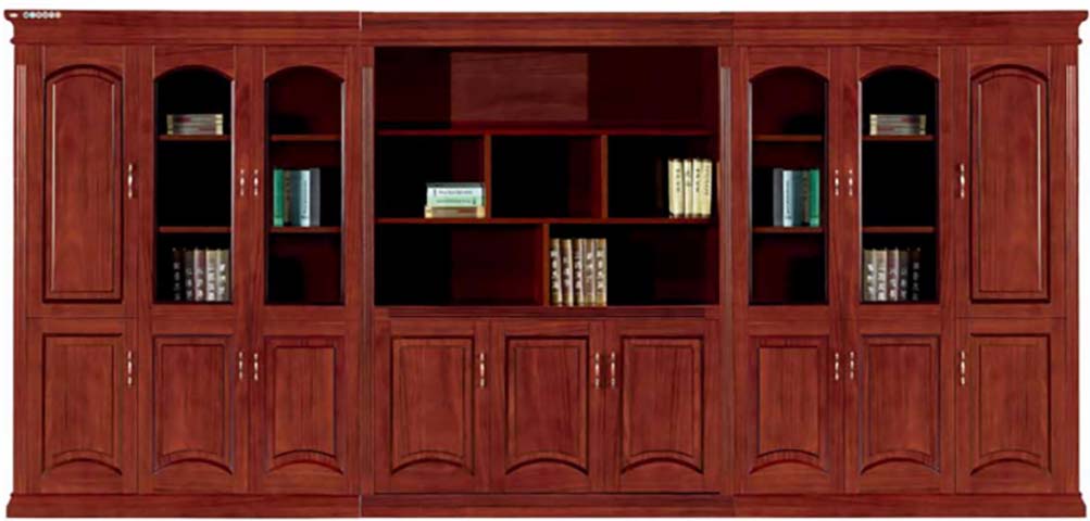 Traditional 3-Section Executive Office Bookcase with Glass Doors