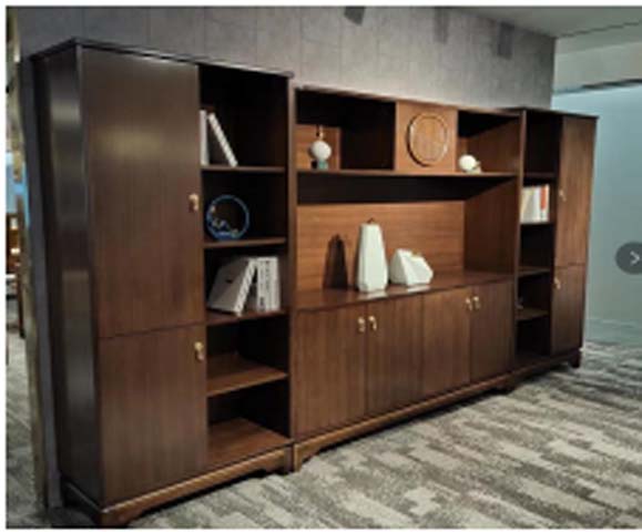 Dark Walnut Full-Wall Executive Office Credenza with Hutch Storage