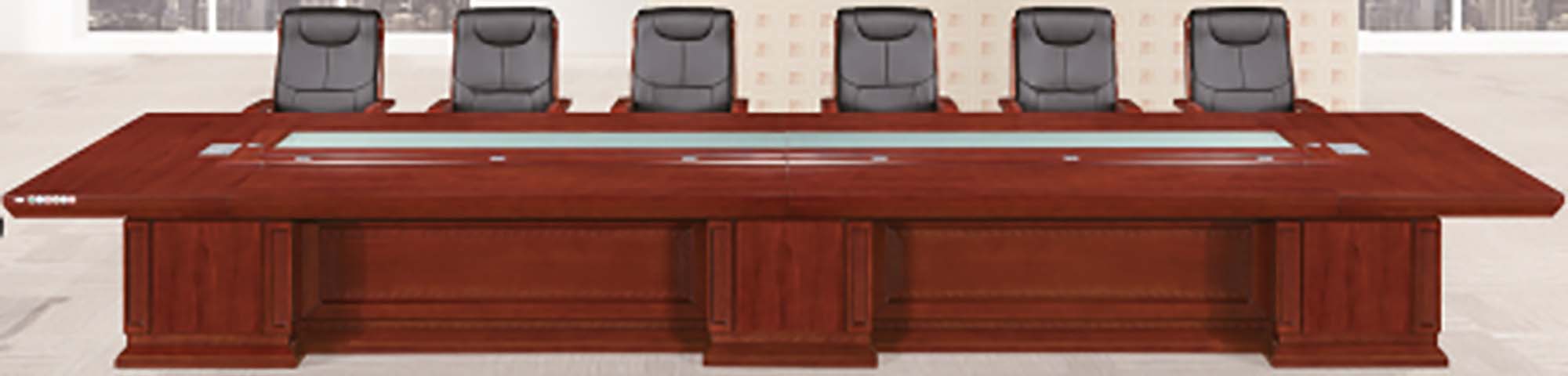 Large Rectangular Wood Veneer Conference Table with Central Cable Channel