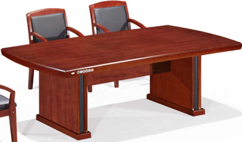 Red Walnut Veneer Rectangular Double-Pedestal Conference Table with Integrated Edge Controls