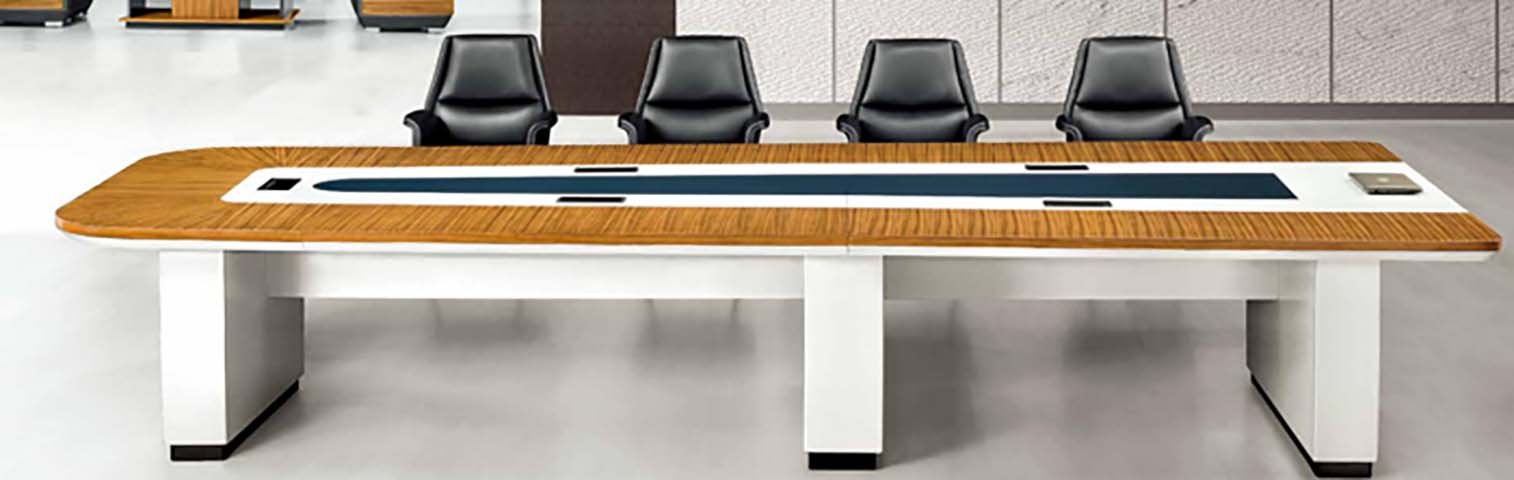 Boat-Shaped Commercial Conference Meeting Table with Central Cable Raceway