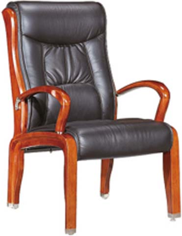High-Back Tufted Black Faux Leather Executive Conference Armchair with Fixed Solid Wood Frame