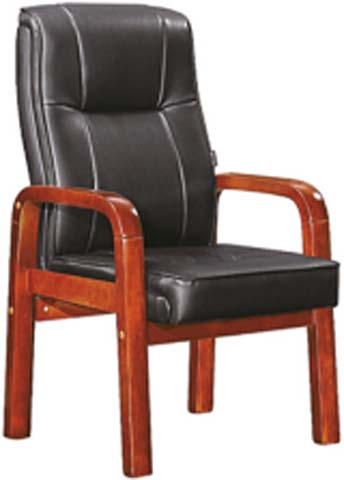Fixed Solid Wood Frame High-Back Black Upholstered Executive Guest Conference Chair