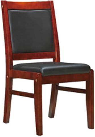 Armless Mahogany Finish Solid Wood Conference Side Chair with Black Faux Leather Upholstery