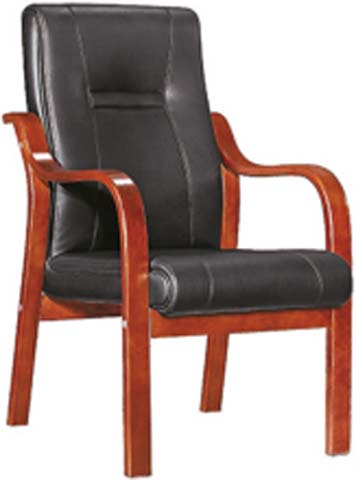 Fixed-Leg Bentwood Frame Black Upholstered Office Conference Armchair