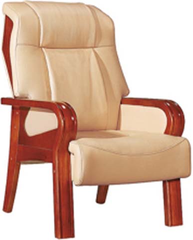Dark Walnut Frame Beige Faux Leather High-Back Conference Visitor Armchair