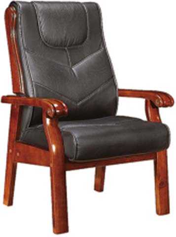 High-Back Fixed Solid Wood Frame Black Leather Executive Conference Chair