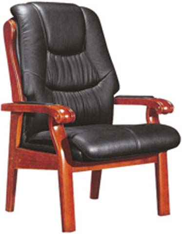 Fixed Wooden Frame Black Faux Leather Executive Conference Chair