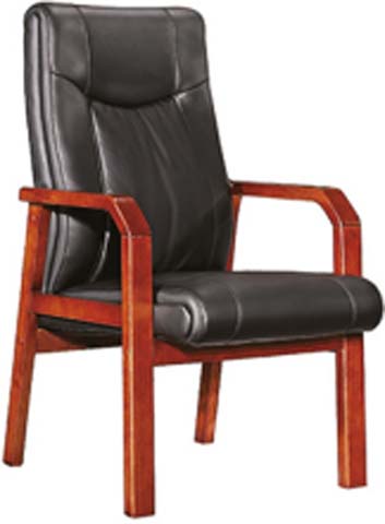 Fixed Solid Wood Frame High-Back Black Leather Conference Chair