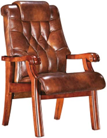 Traditional Channel-Tufted Brown Leather Executive Guest Armchair