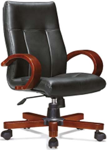Black Upholstered High-Back Executive Office Chair with Cherry Wood Accents